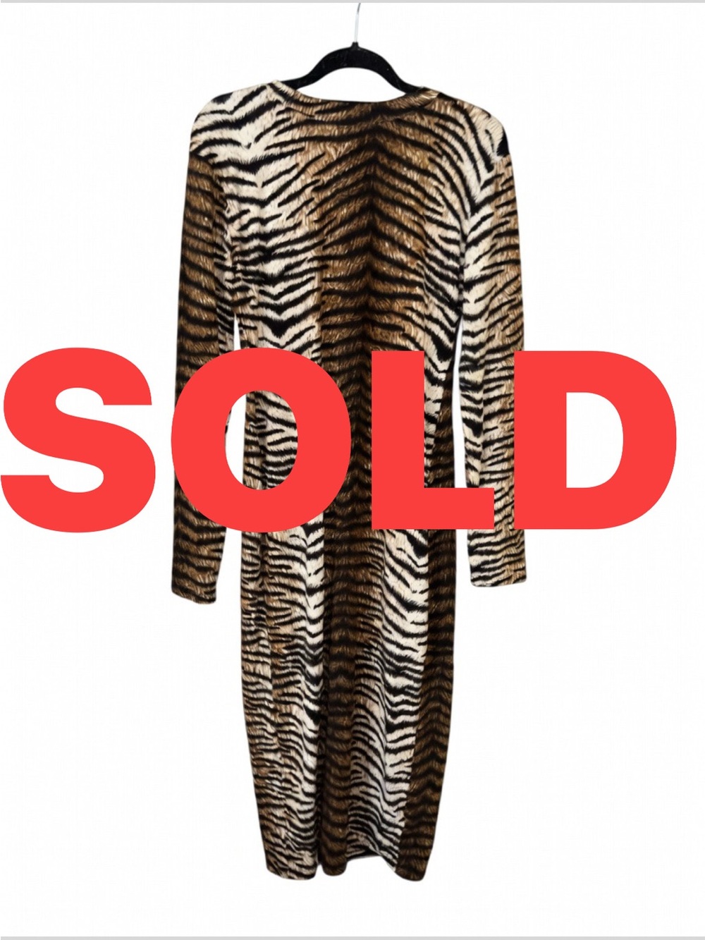 Source Unknown Tiger Print Long Sleeve Midi Dress - Brown, Black, White